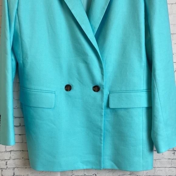 Ann Taylor Relaxed Double Breasted Long Blazer Sz 14 Linen Blend Plus Vacation - Picture 11 of 16